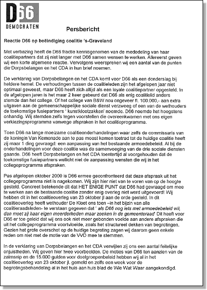Persbericht D66 19-11-00